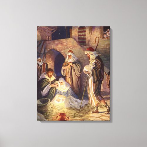 Vintage Christmas Nativity 3 Shepherds and Jesus Canvas Print