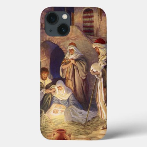 Vintage Christmas Nativity 3 Shepherds and Jesus iPhone 13 Case
