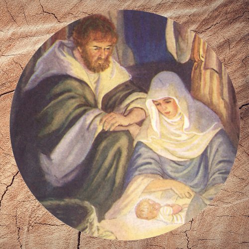 Vintage Christmas Nativity 3 Shepherds and Jesus Classic Round Sticker