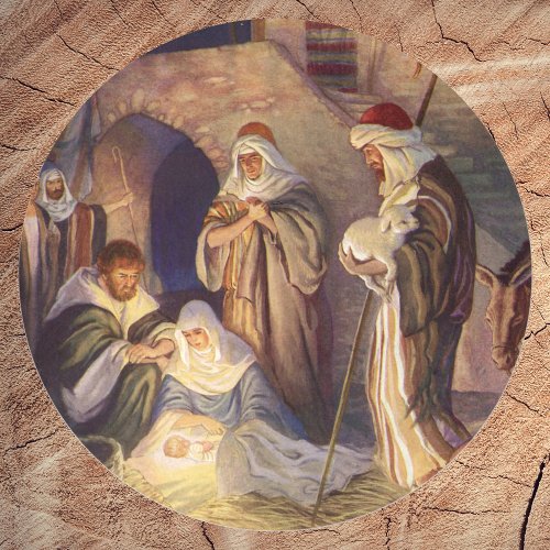 Vintage Christmas Nativity 3 Shepherds and Jesus Classic Round Sticker