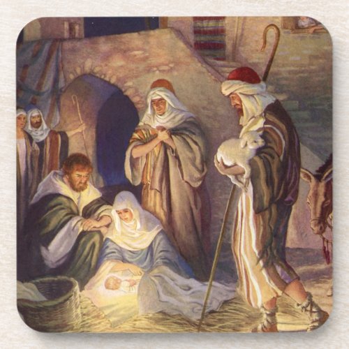 Vintage Christmas Nativity 3 Shepherds and Jesus Coaster