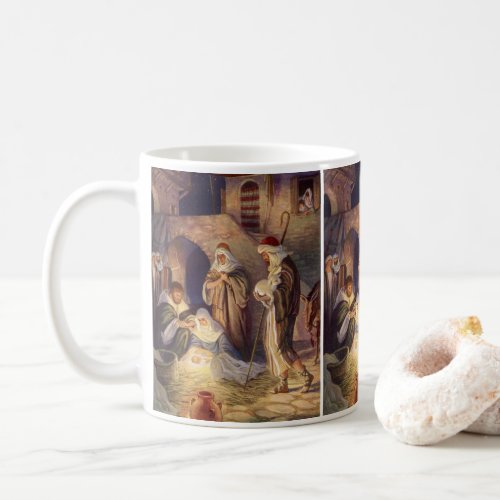 Vintage Christmas Nativity 3 Shepherds and Jesus Coffee Mug