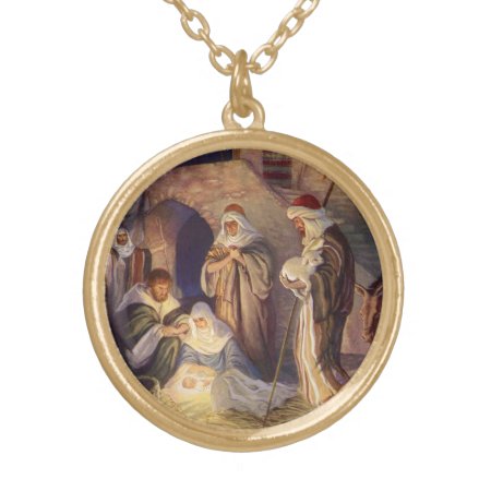 Vintage Christmas Nativity, 3 Shepherds And Jesus Gold Plated Necklace