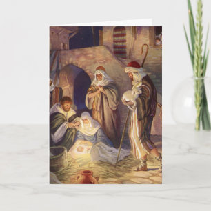 Vintage Christmas Nativity, 3 Shepherds and Jesus Holiday Card