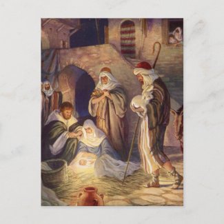 Vintage Christmas Nativity, 3 Shepherds and Jesus Holiday Postcard