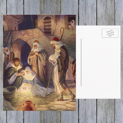 Vintage Christmas Nativity 3 Shepherds and Jesus Holiday Postcard