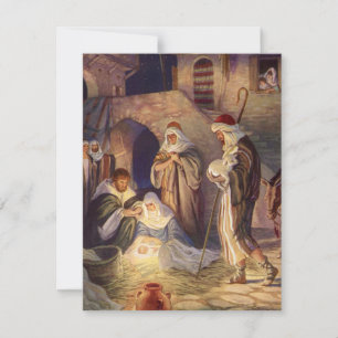 Vintage Christmas Nativity, 3 Shepherds and Jesus Invitation
