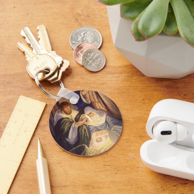 Vintage Christmas Nativity, 3 Shepherds and Jesus Keychain (Desk)