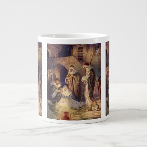 Vintage Christmas Nativity 3 Shepherds and Jesus Large Coffee Mug
