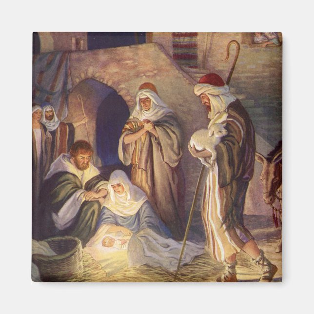 Vintage Christmas Nativity, 3 Shepherds and Jesus Magnet (Front)