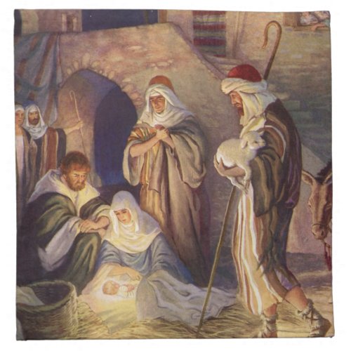 Vintage Christmas Nativity 3 Shepherds and Jesus Napkin