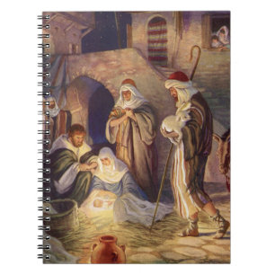 Vintage Christmas Nativity, 3 Shepherds and Jesus Notebook