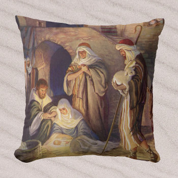 Vintage Christmas Nativity  3 Shepherds And Jesus Throw Pillow by ChristmasCafe at Zazzle