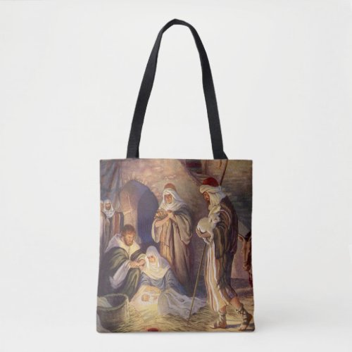 Vintage Christmas Nativity 3 Shepherds and Jesus Tote Bag