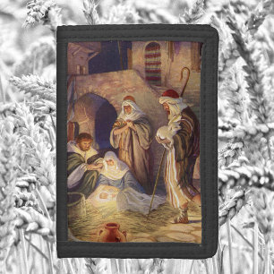 Vintage Christmas Nativity, 3 Shepherds and Jesus Tri-fold Wallet