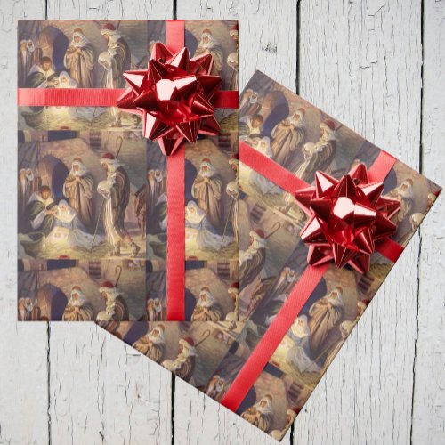 Vintage Christmas Nativity 3 Shepherds and Jesus Wrapping Paper