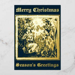 Vintage Christmas Nativity Adoration Of The Magi Foil Holiday Card