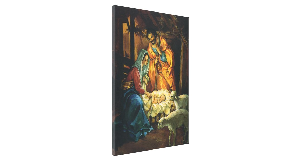 Vintage Christmas Nativity Baby Jesus In Manger Canvas Print