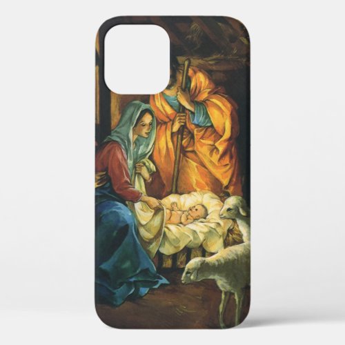 Vintage Christmas Nativity Baby Jesus in Manger iPhone 12 Pro Case