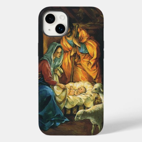 Vintage Christmas Nativity Baby Jesus in Manger Case_Mate iPhone 14 Plus Case