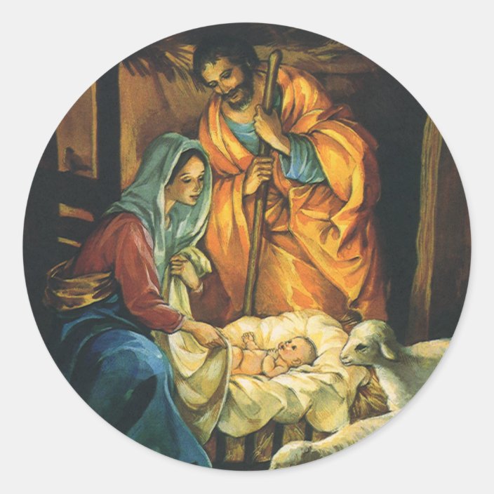 Vintage Christmas Nativity Baby Jesus In Manger Classic Round Sticker Zazzle Com Vintage italian presepio nativity set creche krippenfiguren 13 piece set italy. vintage christmas nativity baby jesus in manger classic round sticker zazzle com