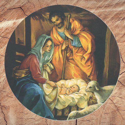 Vintage Christmas Nativity Baby Jesus in Manger Classic Round Sticker