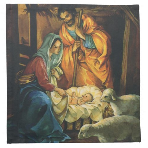 Vintage Christmas Nativity Baby Jesus in Manger Cloth Napkin