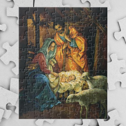 Vintage Christmas Nativity Baby Jesus in Manger Jigsaw Puzzle