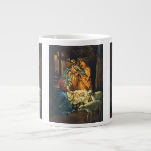 Vintage Christmas Nativity Baby Jesus in Manger Large Coffee Mug