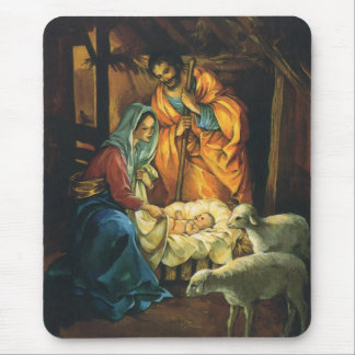 Vintage Christmas Nativity, Baby Jesus in Manger Mouse Pad