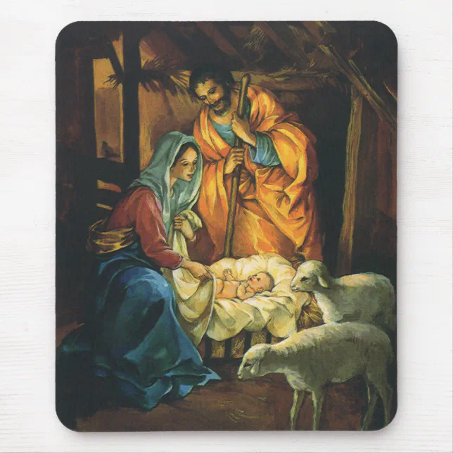 Vintage Christmas Nativity, Baby Jesus in Manger Mouse Pad | Zazzle