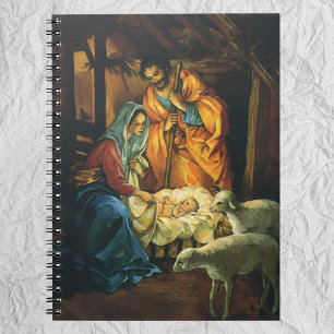 Vintage Christmas Nativity, Baby Jesus in Manger Notebook
