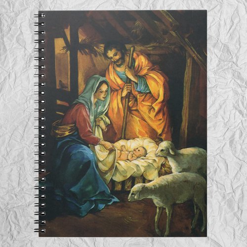Vintage Christmas Nativity Baby Jesus in Manger Notebook