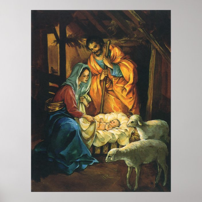 Vintage Christmas Nativity, Baby Jesus in Manger Poster | Zazzle.com