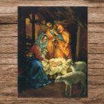 Vintage Christmas Nativity, Baby Jesus in Manger Poster<br><div class="desc">Vintage illustration religious Christmas holiday design featuring a classic nativity. A Christian religion family scene with Mary,  Joseph and the infant Jesus Christ in the manger with lamb and sheep. Bethlehem.</div>