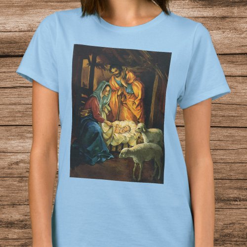 Vintage Christmas Nativity Baby Jesus in Manger T_Shirt