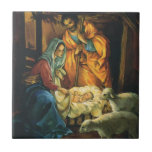Vintage Christmas Nativity, Baby Jesus in Manger Tile<br><div class="desc">Vintage illustration religious Christmas holiday design featuring a classic nativity. A Christian religion family scene with Mary,  Joseph and the infant Jesus Christ in the manger with lamb and sheep. Bethlehem.</div>