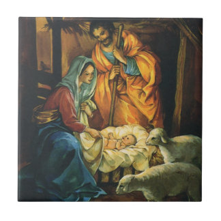 Vintage Christmas Nativity, Baby Jesus in Manger Tile