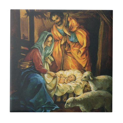 Vintage Christmas Nativity Baby Jesus in Manger Tile