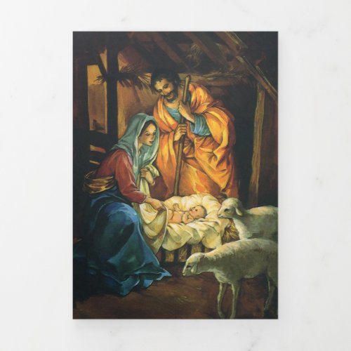 Vintage Christmas Nativity Baby Jesus in Manger Tri_Fold Holiday Card