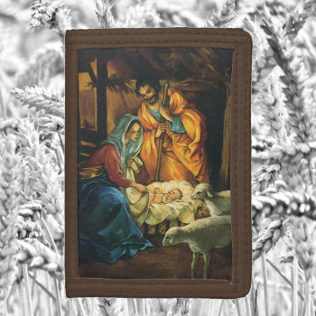 Vintage Christmas Nativity  Baby Jesus In Manger Trifold Wallet by ChristmasCafe at Zazzle