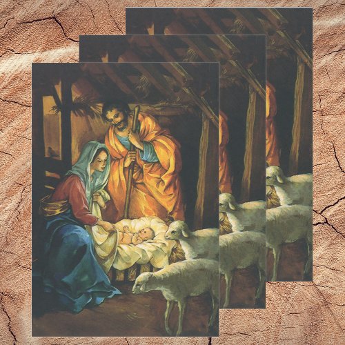 Vintage Christmas Nativity Baby Jesus in Manger Wrapping Paper Sheets