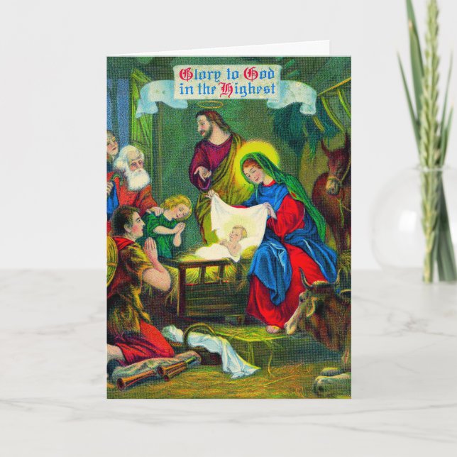 Vintage Christmas Nativity Holiday Card (Front)