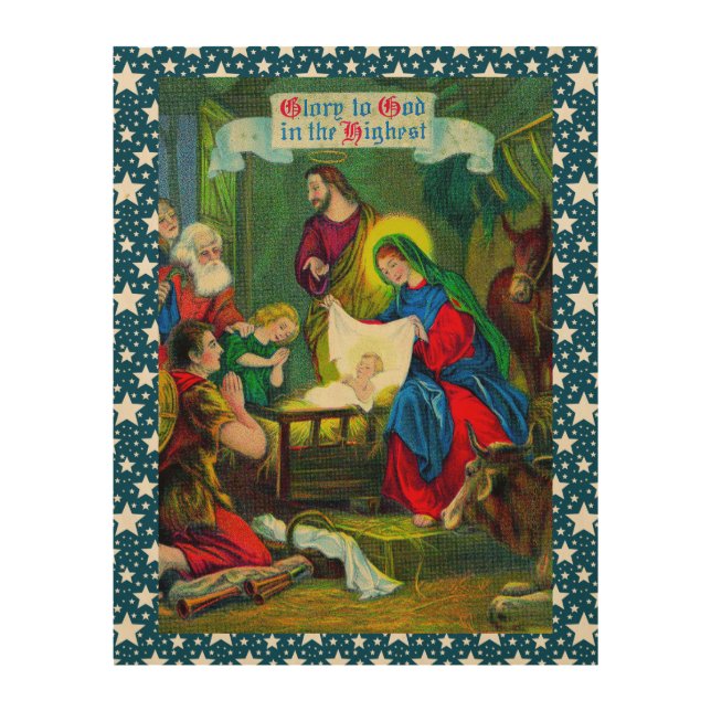 Vintage Christmas Nativity Holiday Wood Wall Art (Front)