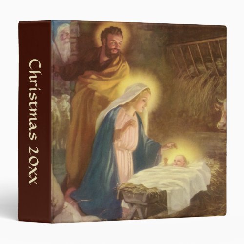 Vintage Christmas Nativity Mary Joseph Baby Jesus 3 Ring Binder