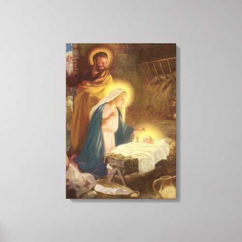 Vintage Christmas Nativity Mary Joseph Baby Jesus Canvas Print