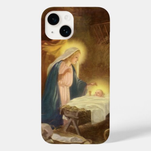 Vintage Christmas Nativity Mary Joseph Baby Jesus Case_Mate iPhone 14 Case