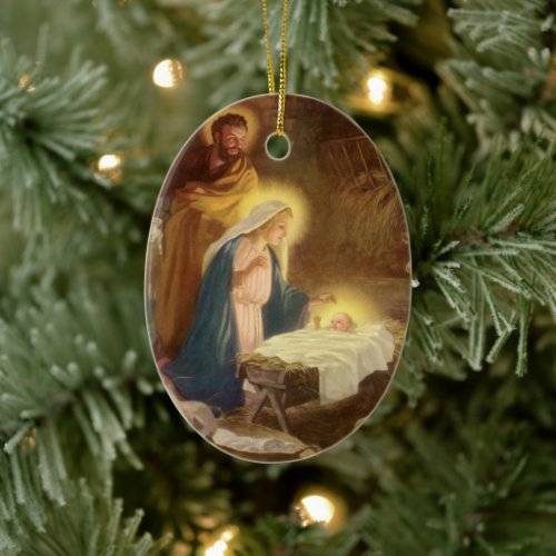 Vintage Christmas Nativity Mary Joseph Baby Jesus Ceramic Ornament