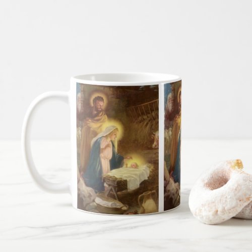 Vintage Christmas Nativity Mary Joseph Baby Jesus Coffee Mug