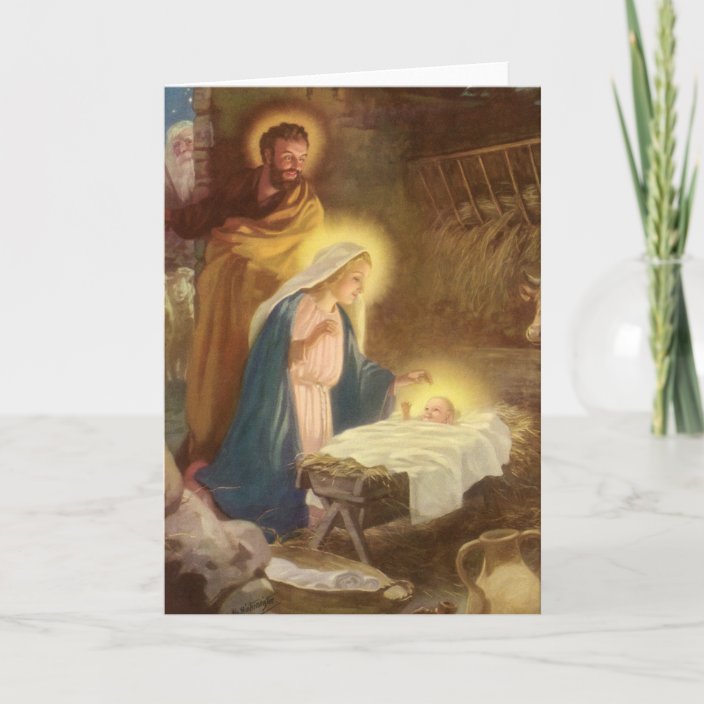 Vintage Christmas Nativity Mary Joseph Baby Jesus Holiday Card